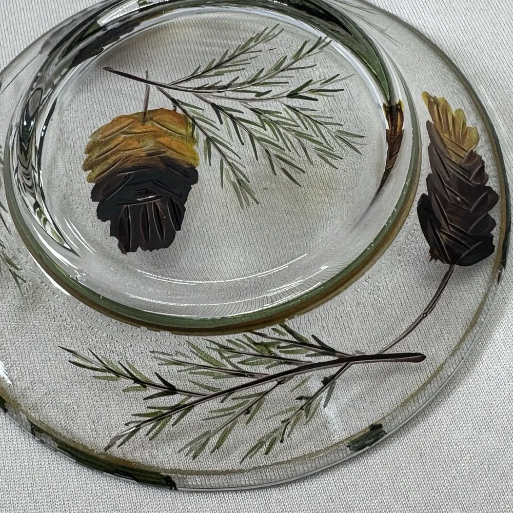 Yankee Candle Autumn Winter Pinecone 4 Inch Glass Dish Set Of 2 Retired Pattern‎